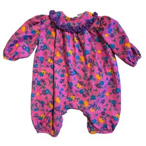 Vintage 1990s Peppercorns pink floral patterned long sleeved romper jumpsuit